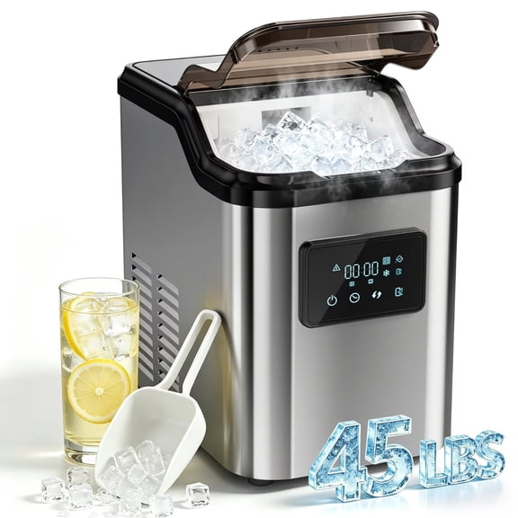 Nugget Ice Makers Countertop, 45lbs/Day Portable Pebble Ice Machine with Crushed Ice, Self-Cleaning, Pellet Ice Makers with Chewable Sonic Ice for Home, Kitchen, Camping, RV, Office