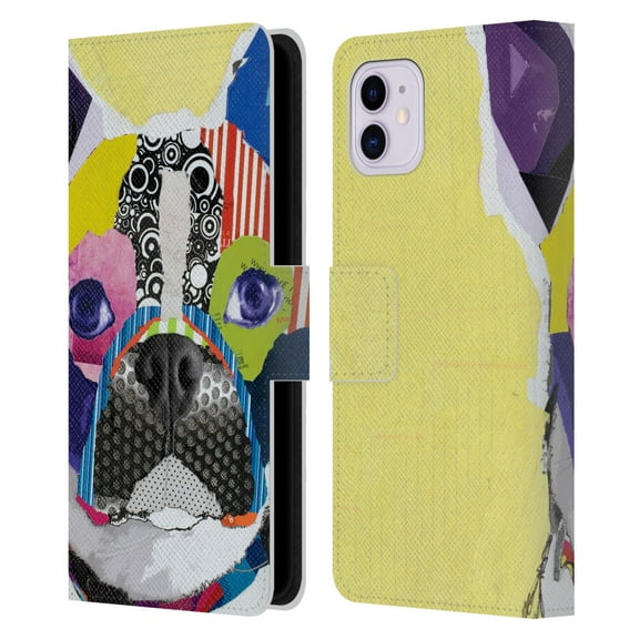 Head Case Designs Officially Licensed Michel Keck Dogs Boston Terrier Leather Book Wallet Case Cover Compatible with Apple iPhone 11