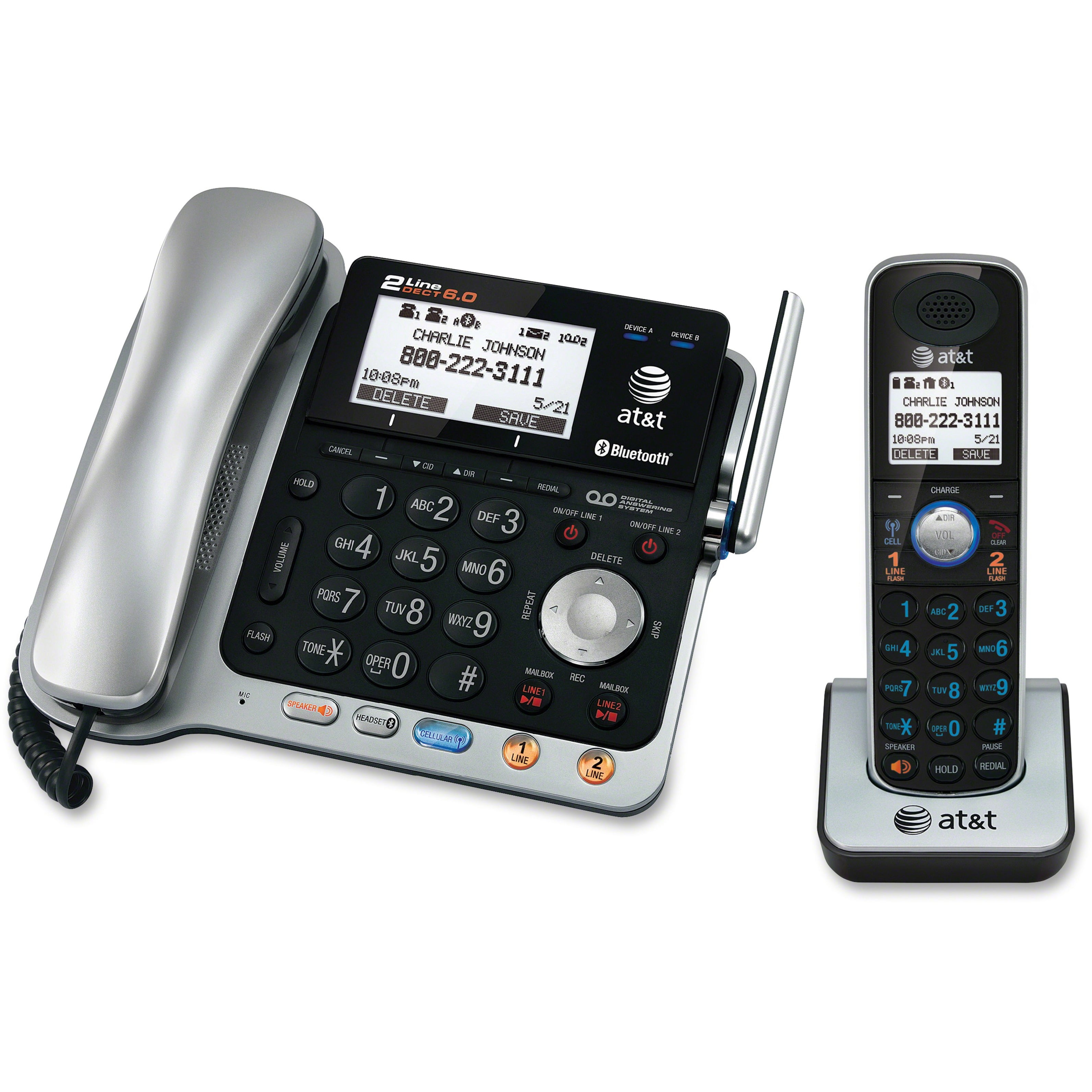 AT&T Connect to Cell TL86103 DECT 6.0 Cordless Phone, Silver Black