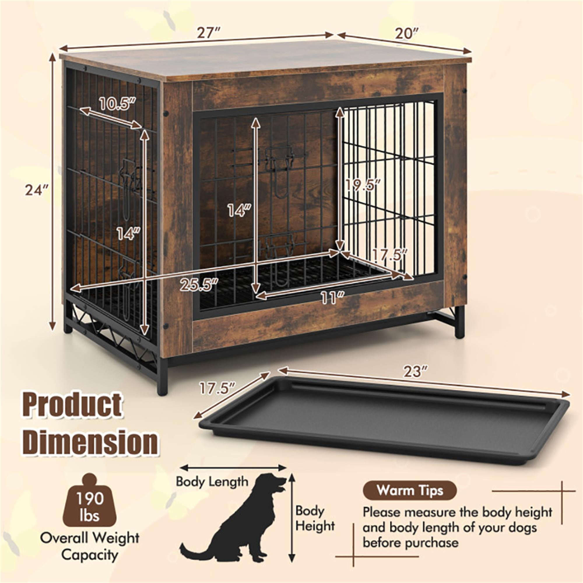 Demi Bonn 27" Dog Crate Furniture, Indoor Dog Kennel with Double Lockable Doors and Removable Tray, Decorative Pet Cage Dog House, Brown