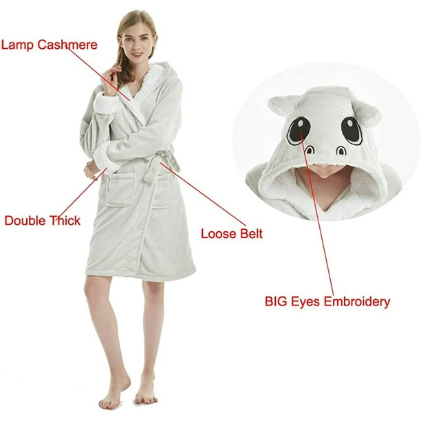 Adult 3D Animal Robes Bathrobe Soft Hooded Fleece Plush Sleepwear Dressing  