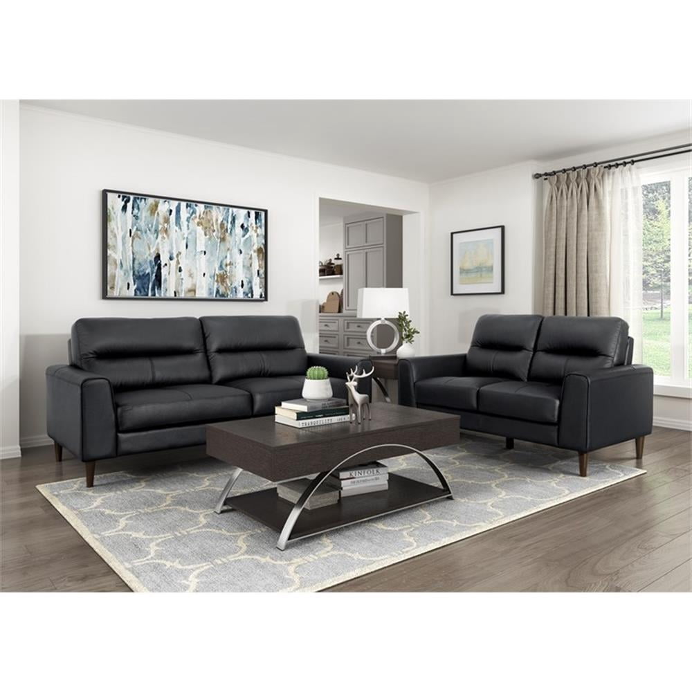 Lexicon Lewes Leather Match Loveseat in Black
