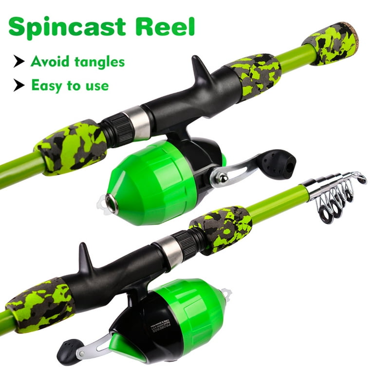 1.5m Fishing Pole Ultralight Fishing Rod Ultralight+Fishing Reel+Fishing Lures Fishing Tackle Storage Bag, Green