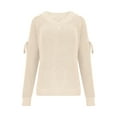 thumbnail image 4 of Htigea Womens Cold Shoulder Lace Up Sweaters Solid V-Neck Long Sleeve Pullover Side Split Knitted Sweater Jumper Beige S, 4 of 7