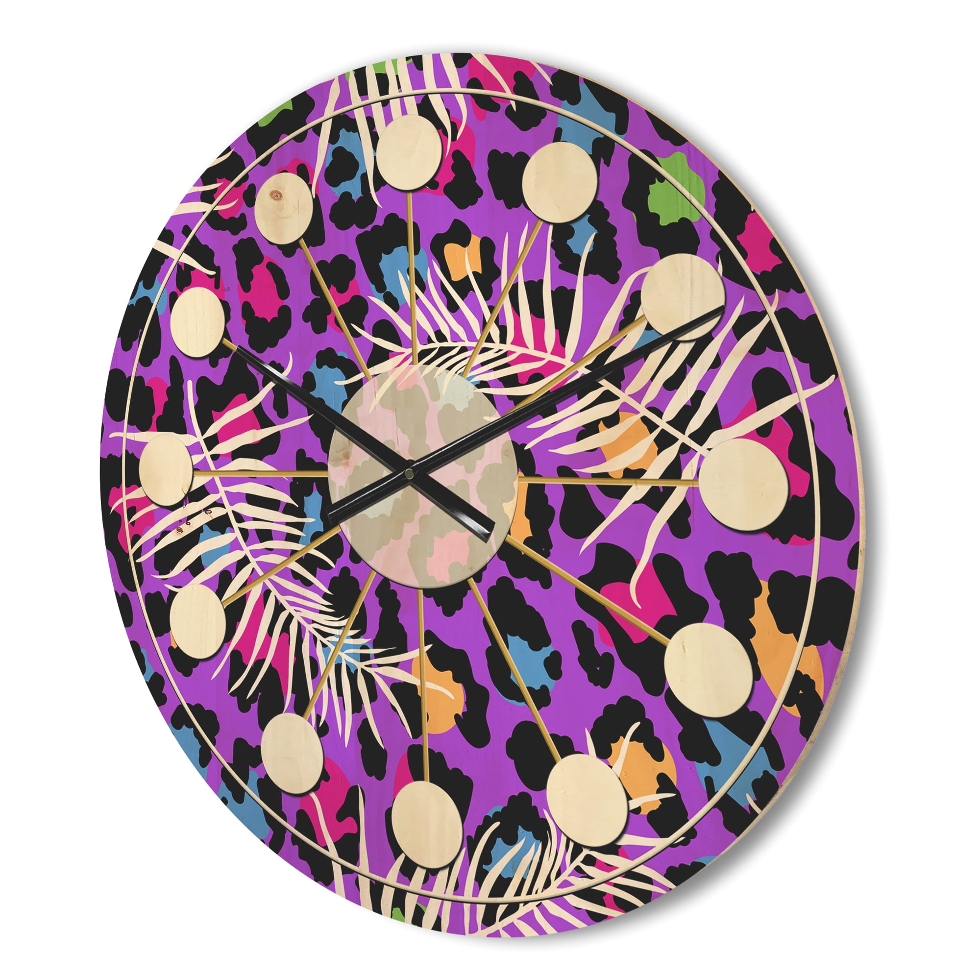 Designart 'Leopard Fur Safari Pattern V' Mid-Century Modern Wood Wall Clock