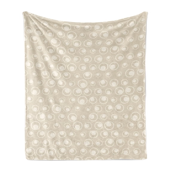 Tan Soft Flannel Fleece Blanket, Spotted Dotted Display Bubble Forms Water Inspired Abstraction Circular Composition, Cozy Plush for Indoor and Outdoor Use, 60" x 80", Tan Eggshell, by Ambesonne