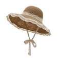 thumbnail image 5 of Helii Women Straw Sun Hat Wide Brim with Lace Trim and Lace Tie, Breathable Woven Beach Hat Adjustable Chin Strap Floppy Summer Cap for Vacation Travel Outdoor Khaki,A, 5 of 5