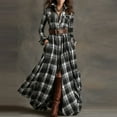 thumbnail image 2 of Plaid Maxi Dress for Women Long Dress Vintage V-Neck Long-Sleeve Pastoral Style Dress Black M, 2 of 4