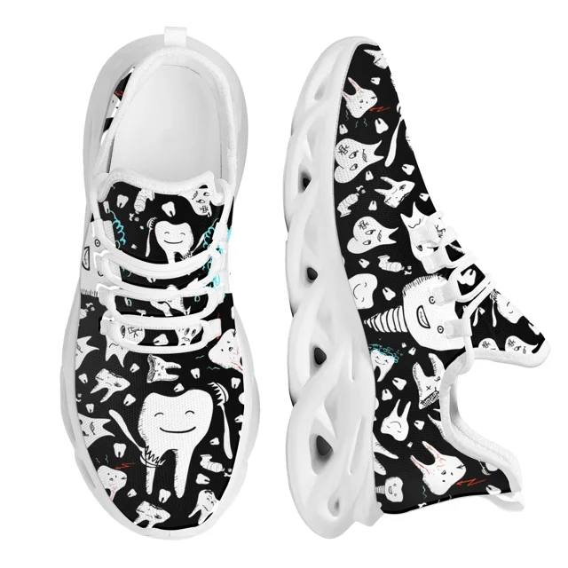 Zapatos planos con estampado divertido de dientes de dentista para mujer, zapatillas azules con cordones, calzado transpirable de verano para adolescentes