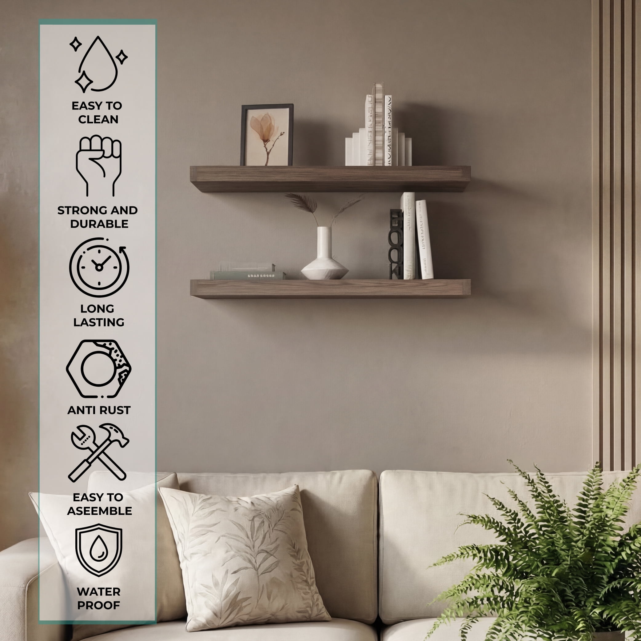 TUHOME Ecco 31.5-Inch Floating Shelves Set of Two with Hidden Brackets, Wall-Mounted Shelves