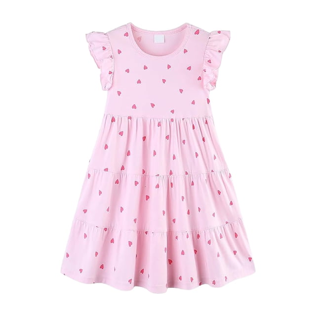 Ketyyh-chn99 Robe en Maille Contrastée pour Filles Été Nouvelle Robe pour Filles Robe Princesse à Imprimé de Dessins Animés Col Rond Manches Courtes Jupe pour Enfants Taille pour 5-6 Ans, Rose Pâle