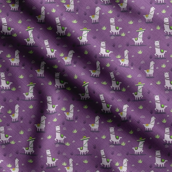 Soimoi Llama Alpaca Printed, Poly Canvas Fabric, Decor Sewing Fabric by The Yard 56 Inch Wide,Decorative Fabric for Curtains Tote Bags, Violet