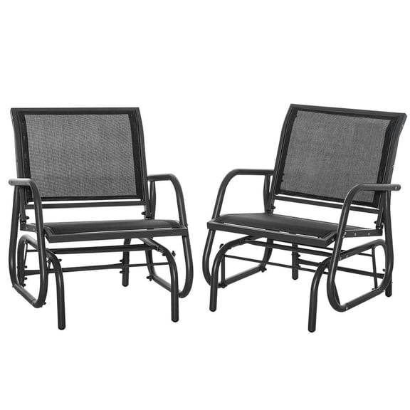 Canddidliike 2 Pcs Outdoor Glider Swing, Rocking Chair Set with Breathable Mesh Fabric, Sturdy Durable Frame, Curved Armrests, Supports Up to 264 lbs for Outdoor as Backyard, Garden, Porch, Black