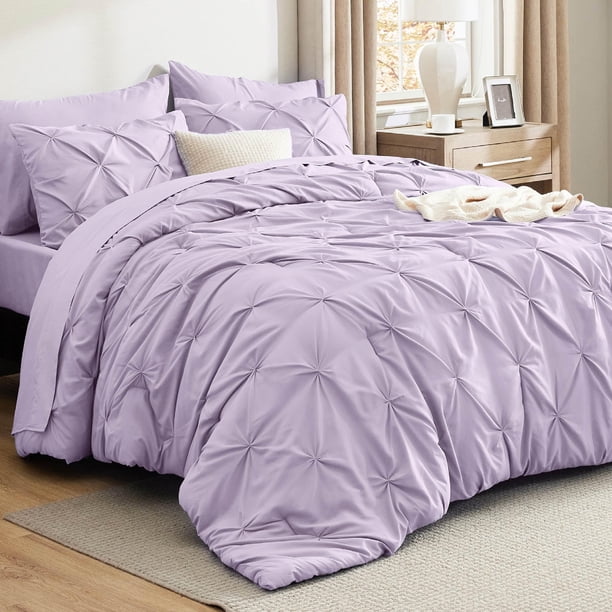 Juego de edredón Bedsure Twin, color morado claro, con sábanas, 5 piezas