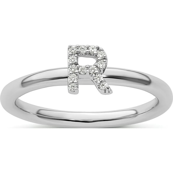 14K White Gold Stackable Diamond Initial R Ringsize 7 - Jbsp