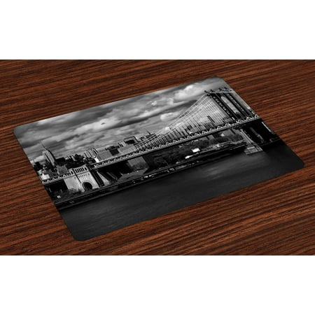New York Placemats Set of 4 Black and White Panorama of New York City Skyline with Focus on Manhattan Bridge Photo, Washable Fabric Place Mats for Dining Room Kitchen Table Decor,Grey, by (Best Place To Photograph New York Skyline)