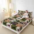 thumbnail image 4 of jejeloiu Jungle Bear Deer Queen Sheet Sets,Vintage Bohemian Pattern Flat Sheet,Green Brown Queen Fitted Sheet For Girls Kids,Super Cozy Room Decor,4-Piece, 4 of 7