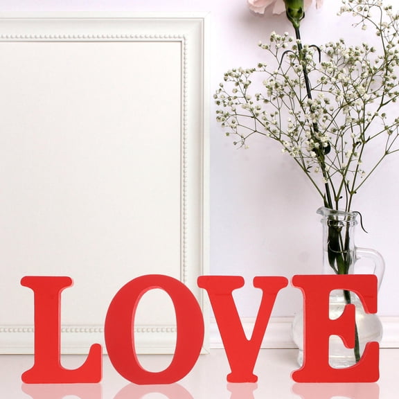 HOOWIFFY Memory Sign for Wedding Red Wood 1 Set 3.9X3.5X0.8In Letter Shape Tabletop Centerpiece