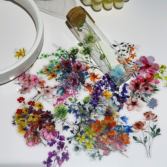 Noothes Transparent Flower Stickers 50 Pcs PET Wildflower Floral Stickers for Scrapbooking Journaling Cups Laptops DIY Craft Decoration