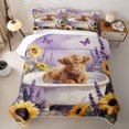 thumbnail image 2 of jejeloiu Lavender Flower Highland Cow Twin Quilt Set Kids,Dreamy Farm Print Twin Coverlet Set,2-Piece, 2 of 7