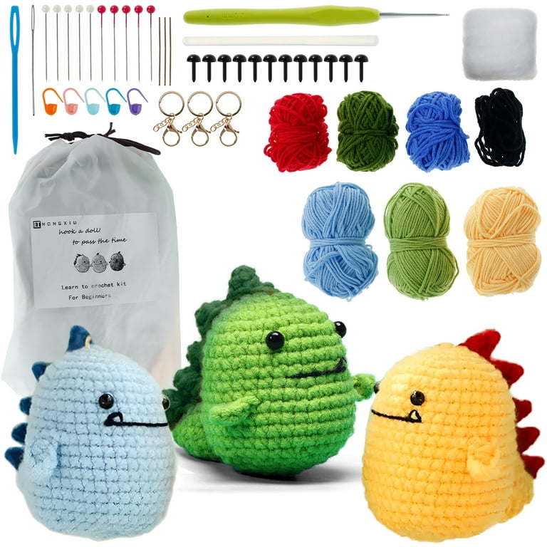 Ihvewuo Beginner Crochet Kit Cute Colorful Dinosaurs Professional Crochet  Starter Kit for Adults and Kids Animal Crochet Starter Accessories Set for  Beginner DIY Craft Art 
