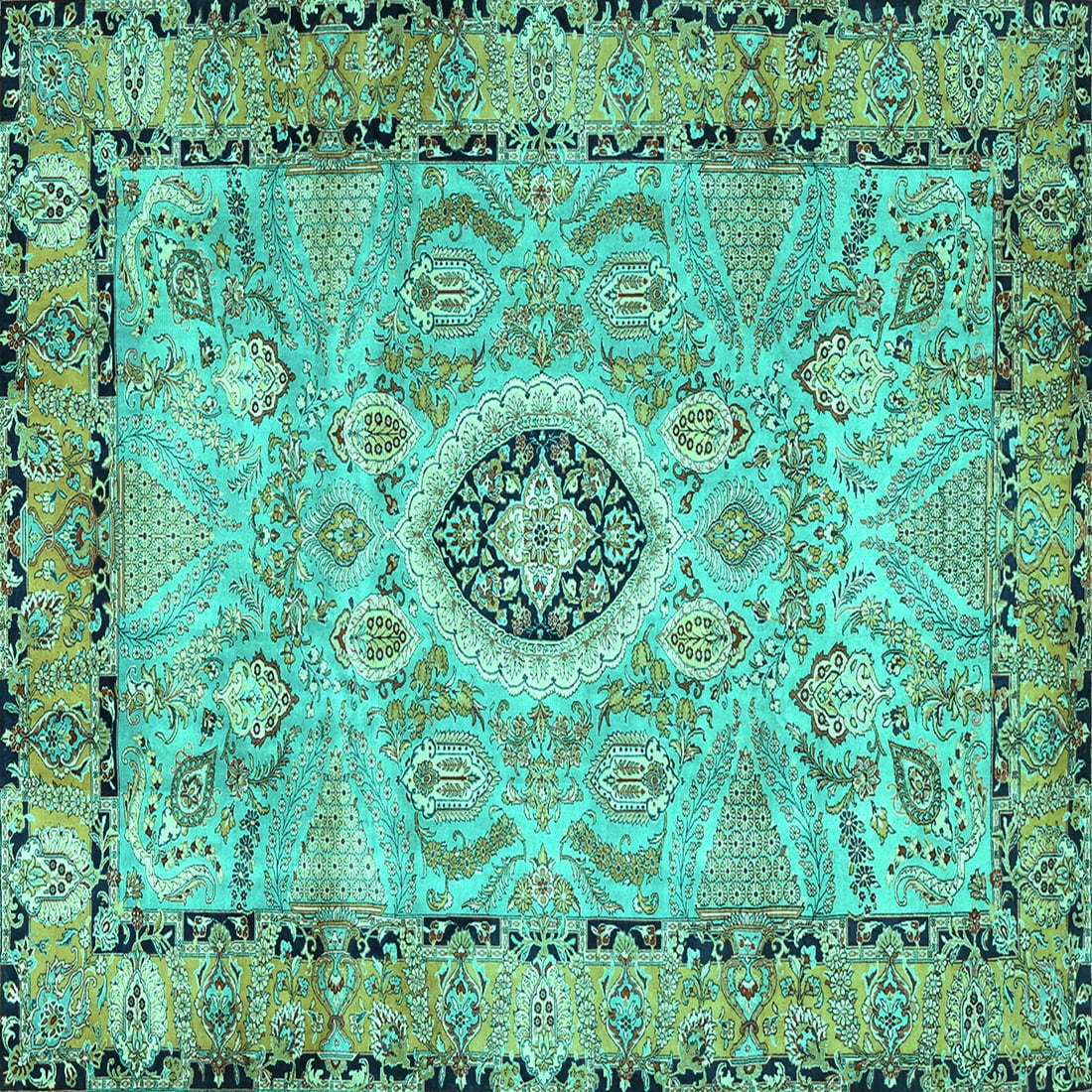Ahgly Company Indoor Square Persian Turquoise Blue Traditional Area ...
