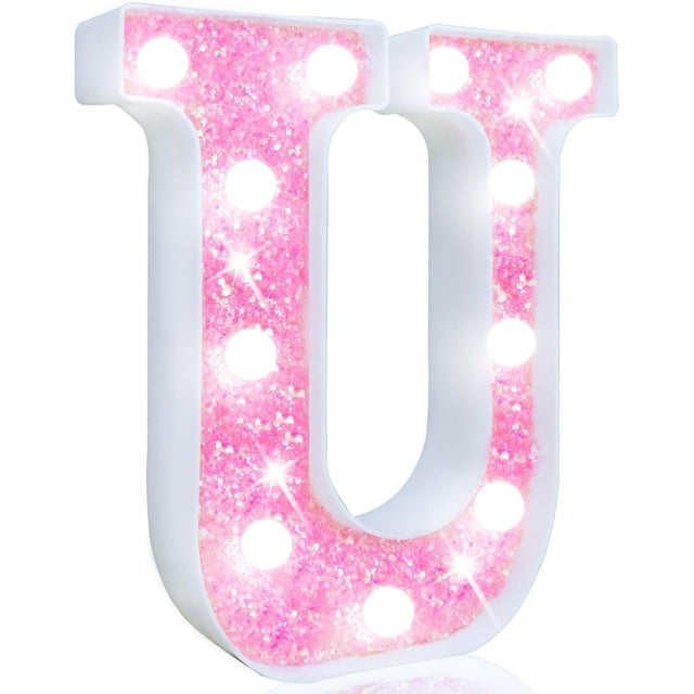 Carpa LED Pooqla con forma de letra para marquesina, color rosa claro, funciona con pilas