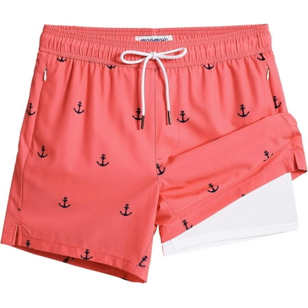

maamgic Mens Swim Trunks with Compression Liner 5 Stretch Beach Shorts Quick Dry with Zipper Pockets No-Chafing Board Shorts