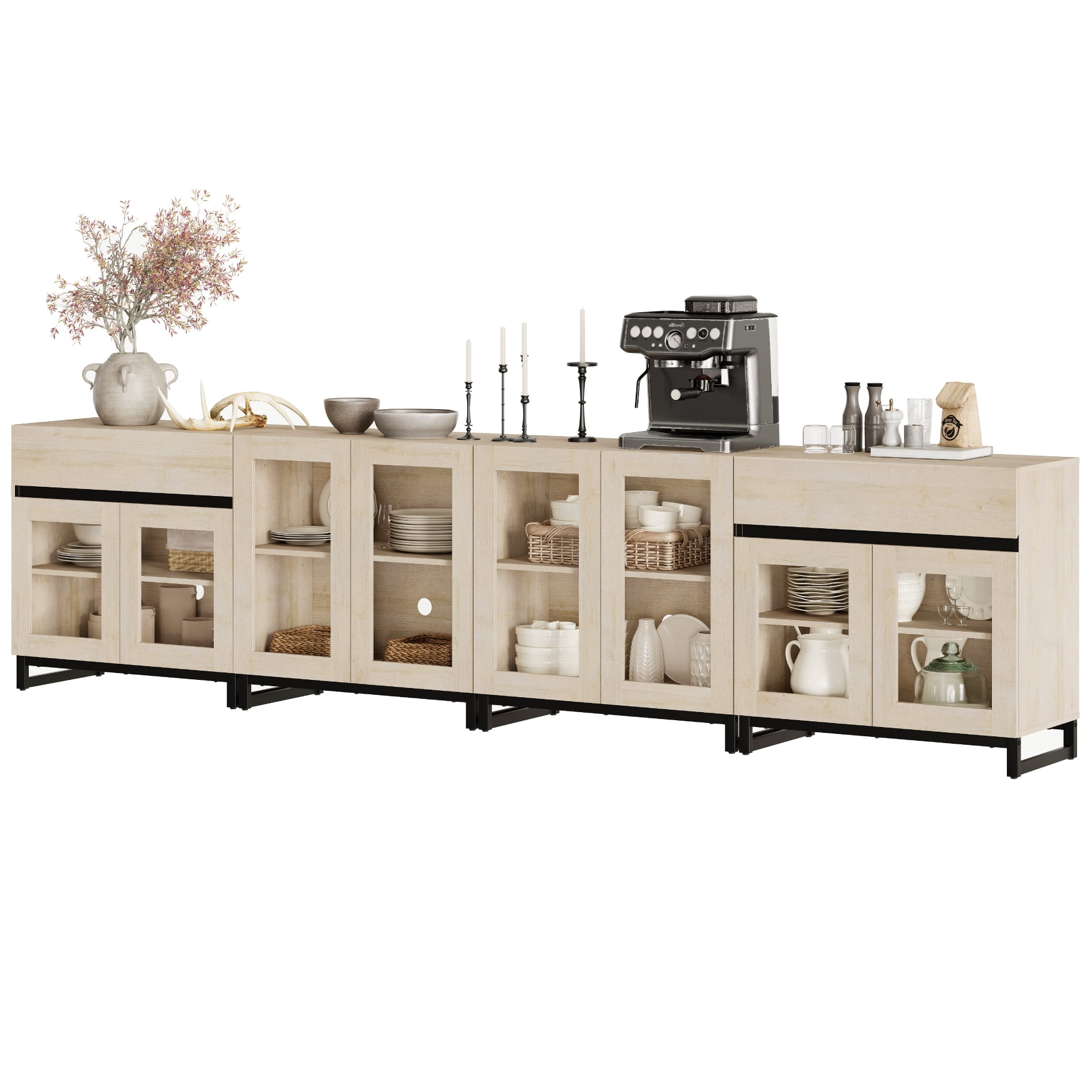 Home Bedroom Storage Cabinet, 4 In 1 Multifunctional Dresser with Glass Doors, 2 Drawers and Adjustable Shelf, Versatile Closet Organizer,Beige