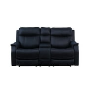 Steve Silver Valencia Leatherette Dual Power Reclining Loveseat with Console, Ocean Blue
