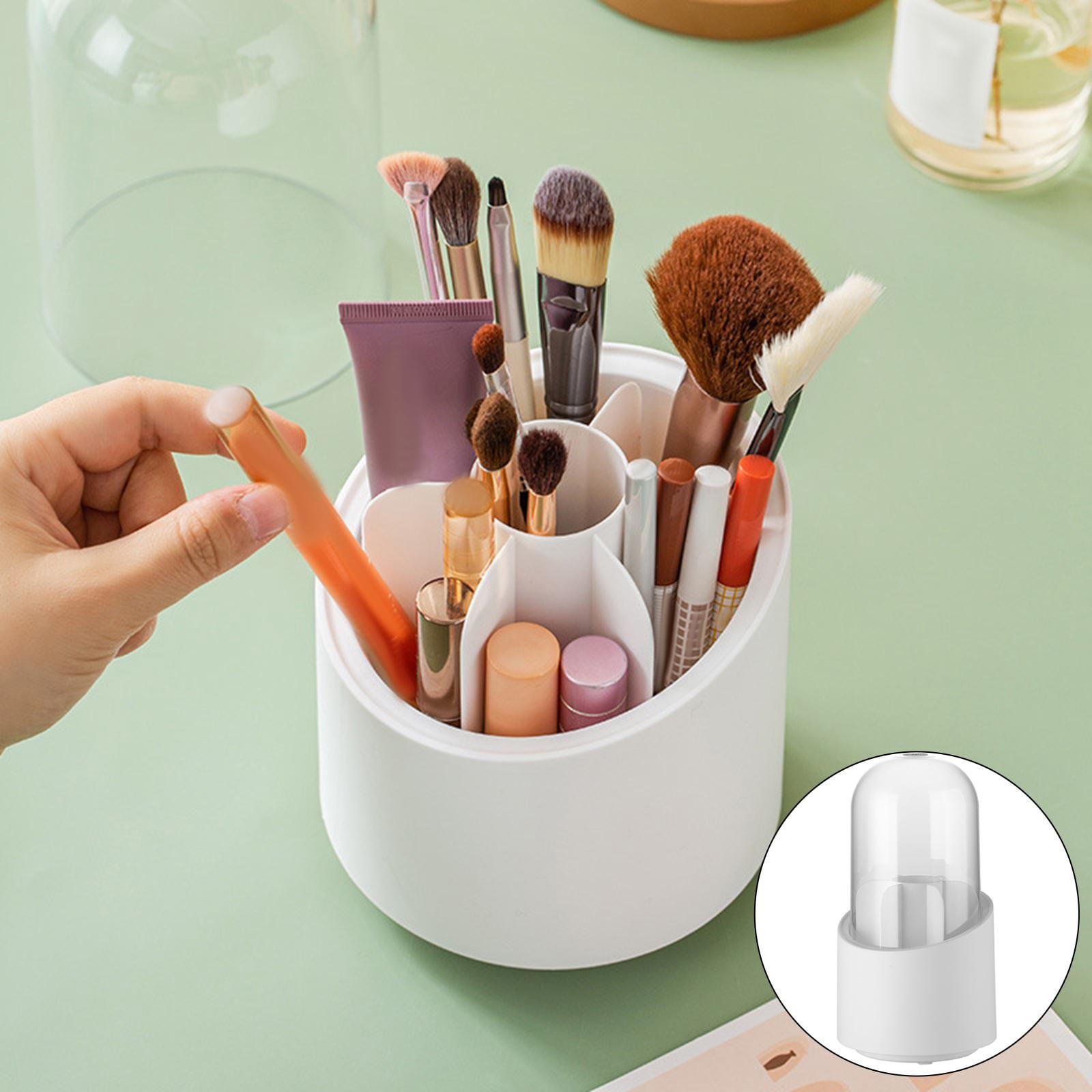 DYNWAVE Simple Rotating Makeup Brush Holder 6 Slots Multifunctional Vanity Storage Box Container for Comb Nail Bathroom Rack Dresser , White , 12x12x23.5cm