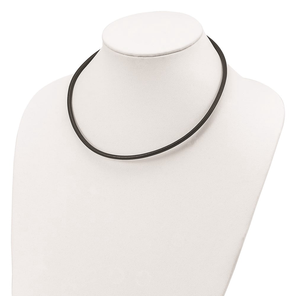 925 Sterling Silver Cord & Leather Chain Necklace 18 inch 4 mm Black