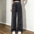 thumbnail image 2 of Edvintorg Straight Leg Jeans for Girls Cute Heart Patchwork Elastic Waist Wide Leg Denim Pants with Pockets Teen Girl Clothes 5-15, 2 of 6