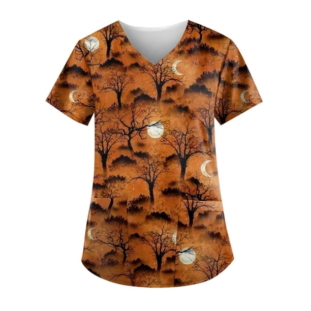 Pntutb, blusas con cuello en V y manga corta a la moda para mujer, blusa de bolsillo con estampado de uniforme de trabajo, tops Pntutb Pntutb-2215