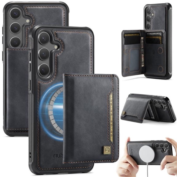 AutSpace Case For Samsung Galaxy S26 5G , RFID Blocking, PU Leather,Compatible With MagSafe Detachable 2 In 1 Wallet With Card Holder,Kickstand Magnetic Protective Cover,Black,For Galaxy S26 (5G)