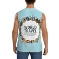thumbnail image 4 of Lsque World Travel Print Men's Cotton Blend Sleeveless Muscle Shirts (S-3XL)- Moisture Wicking, Odor Protection, UPF 30+,XX-Large, 4 of 8