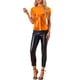 thumbnail image 2 of INSPIRAR CHIC Blusas de fiesta brillantes de manga corta texturizadas metálicas para mujeres S Naranja, 2 of 6