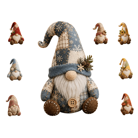 DIY Patchwork Gnome Kit, Farmhouse Style Gnome DIY Sewing Set, Precut Design Patchwork Kit for Hobbyists & Holiday Home Decor (G)