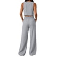 thumbnail image 5 of Women's Summer 2 Piece Outfits Set Solid Color Round neck Sleeveless Tank Crop Top Wide Leg pants Set Pockets Gray XXXL(XXXL), 5 of 7
