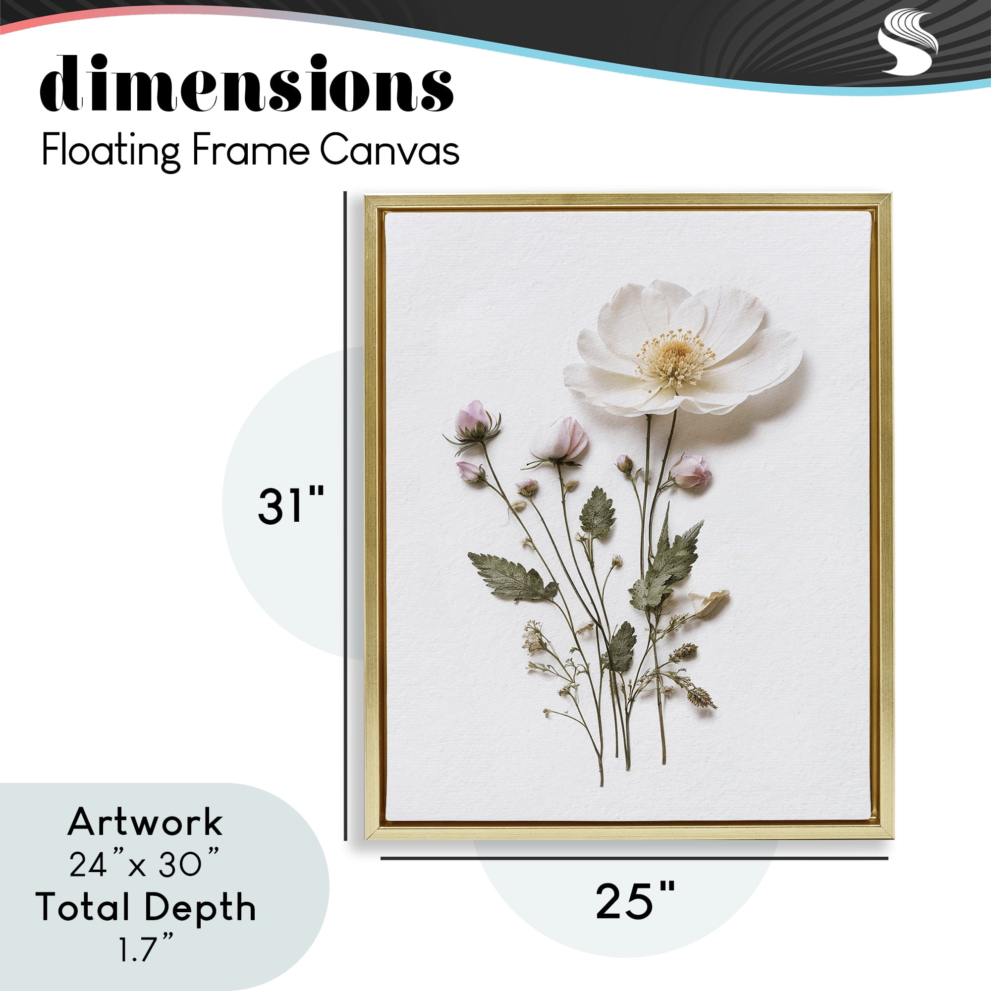 Simple Pressed Flowers Gold Framed Floater Canvas Wall Art, design by Lettered and Lined