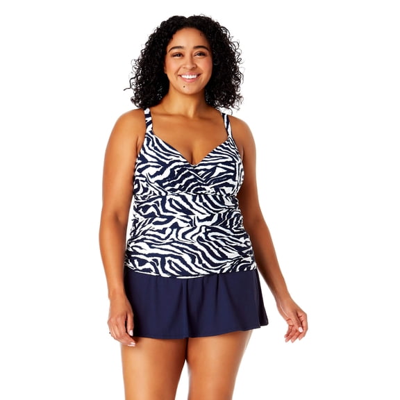 Women's Plus Size Zebra Shadow Floral Twist Front Underwire Tankini Swim Top