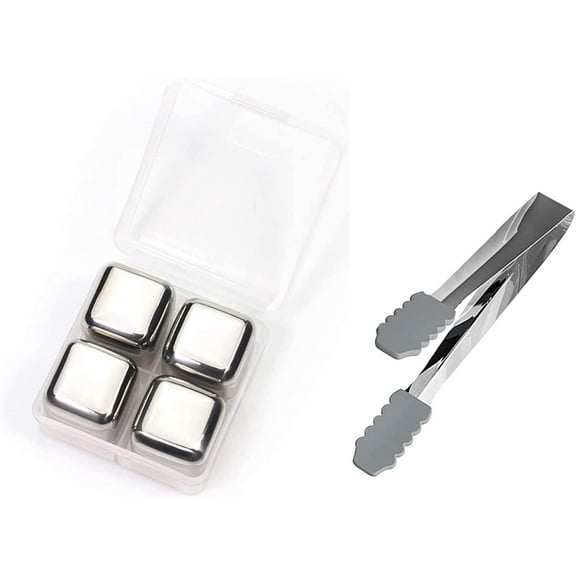 Reusable Beverage Ice Cubes,4pcs Stainless Steel Whiskey Stones, Wine Cooler for drink with Clip