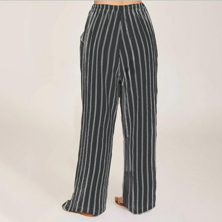 Leg Trousers Flowy Black And White Striped Pants DDAPJ Pyju Women  Drawstring Striped Pants Casual Loose Fit Wide