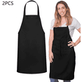 thumbnail image 1 of 2-Piece Set Of Aprons - Unisex Black Apron, Machine Washable Apron, Kitchen Cooking Barbecue Apron (Pocketless, Black) Q01, 1 of 5