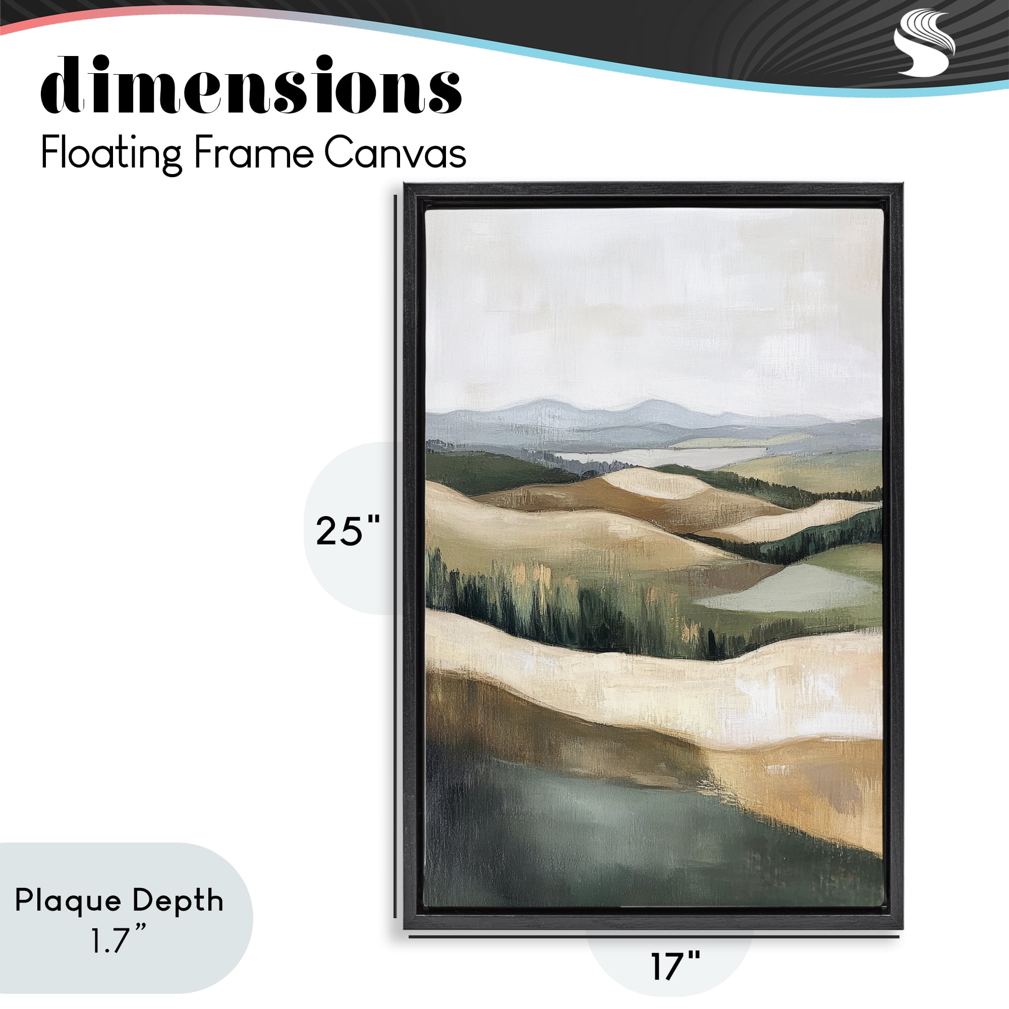 Stupell Industries Tranquil Rolling Hills & Fields Black Framed Floater Canvas Wall Art, design by Petal Prints Design