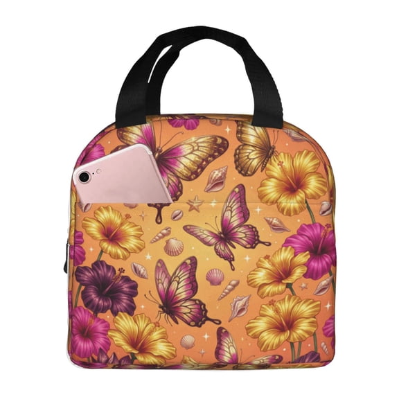 Butterfly Lunch Bag Flower Boho Insulated Lunch Box Reusable Cooler Tote For Women Men Work Office Picnic Travel