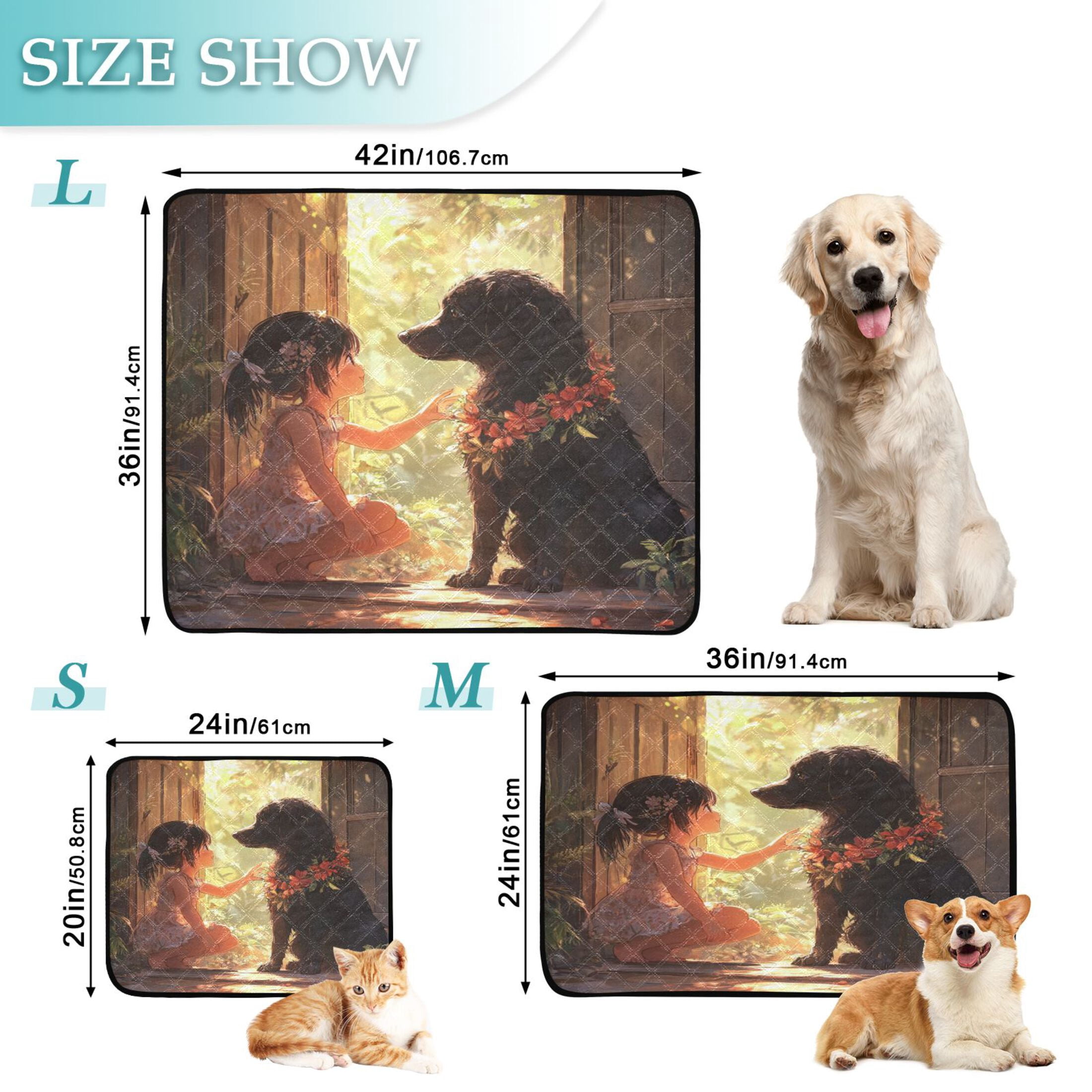 Qxltty Black Dog with Lass Cat litter Pads Pet Set of 3 Diaper Mats Center Anti-leakage Layer Absorbent Soft and Comfortable