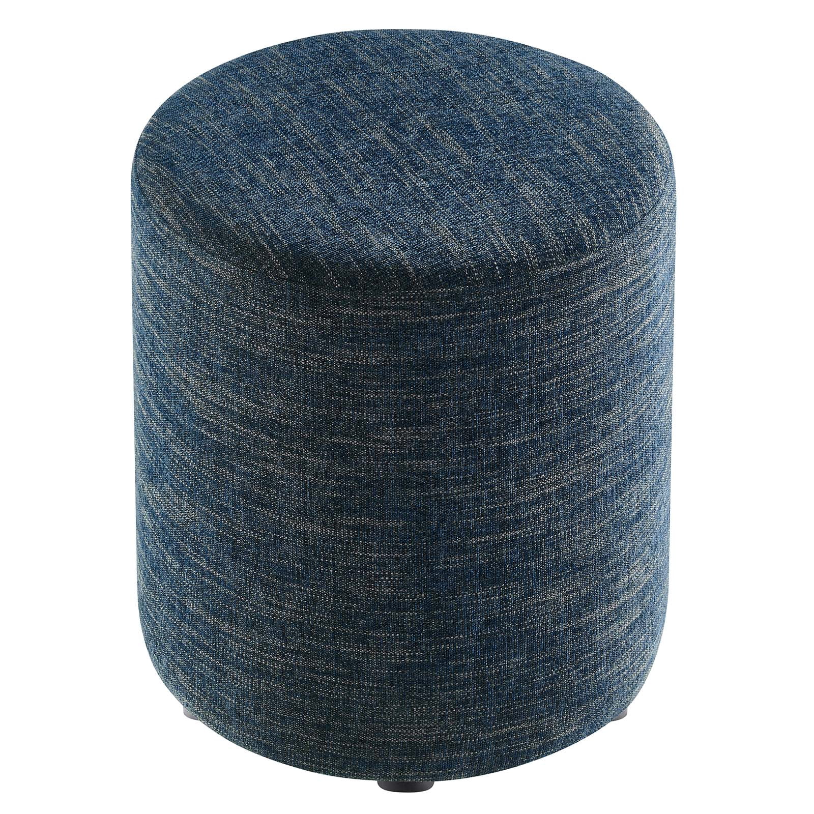 Callum 16" Round Woven Heathered Fabric Ottoman in Heathered Weave Azure