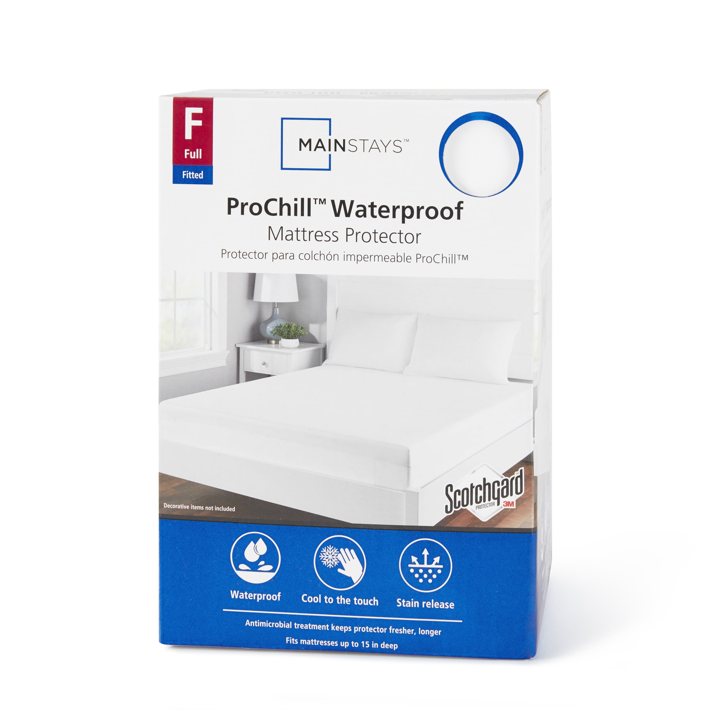 Mainstays ProChill Waterproof Cooling Fitted Mattress Protector, Full