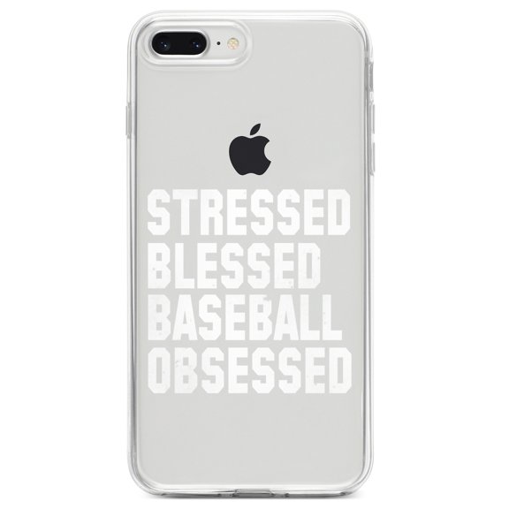 DistinctInk Clear Shockproof Hybrid Case for iPhone 7 PLUS / 8 PLUS (5.5" Screen) TPU Bumper Acrylic Back Tempered Glass Screen Protector - Stressed Blessed Baseball Obsessed